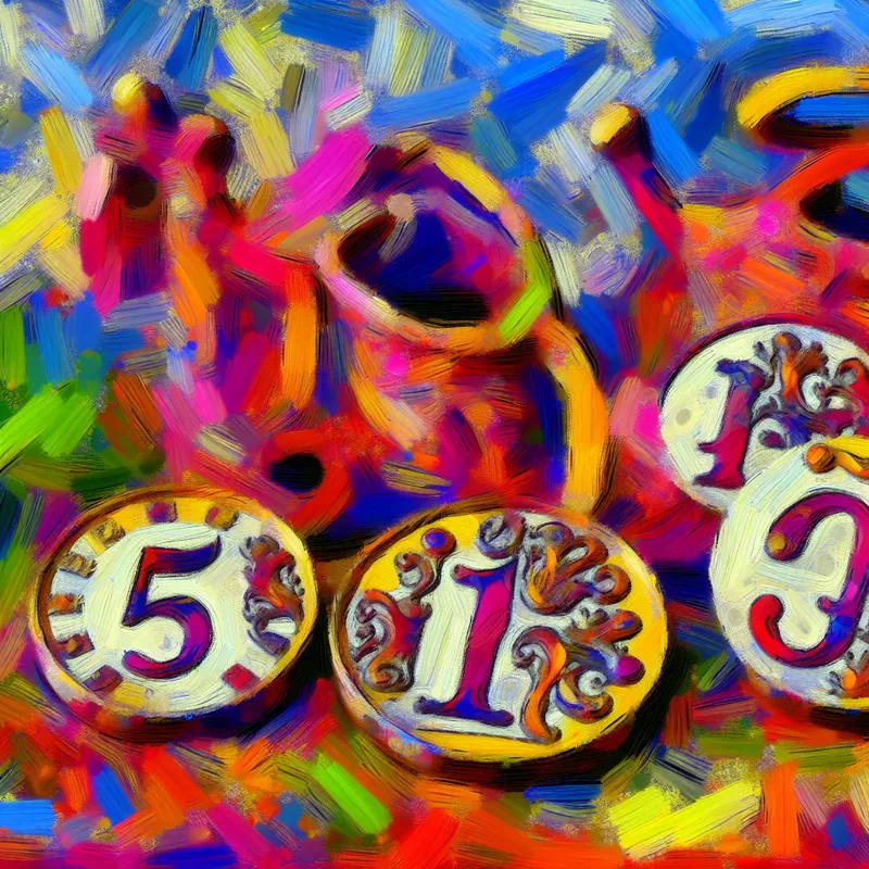 Drie kleine, creatieve munten die het aantal vijf voorstellen, met een levendige achtergrond.