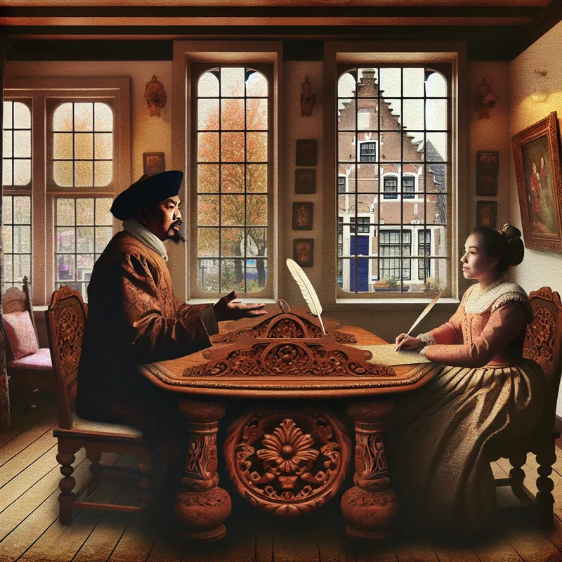 Authentiek vintage kantoor met een man en vrouw die een contract bespreken.