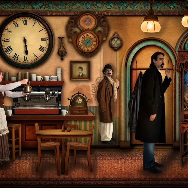 dromerige vintage koffieshop scène met barista en klant