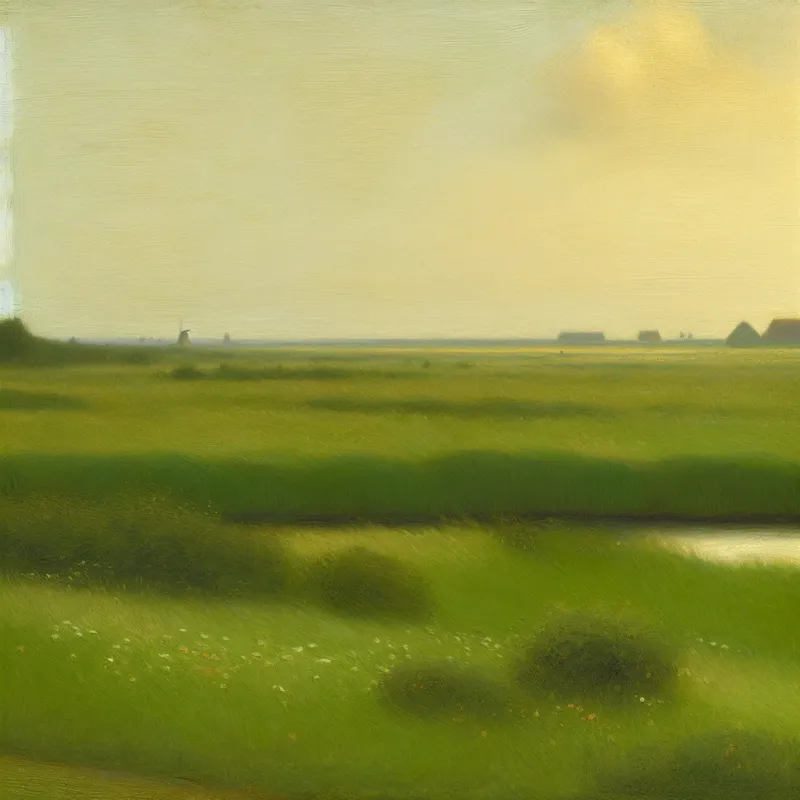 Rustig polderlandschap met groene velden en bloemen