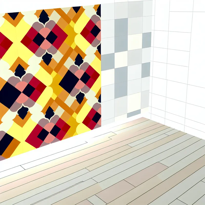 Vibrant illustratie van een vloer met een kleurrijk ruitjespatroon in een minimalistische stijl.