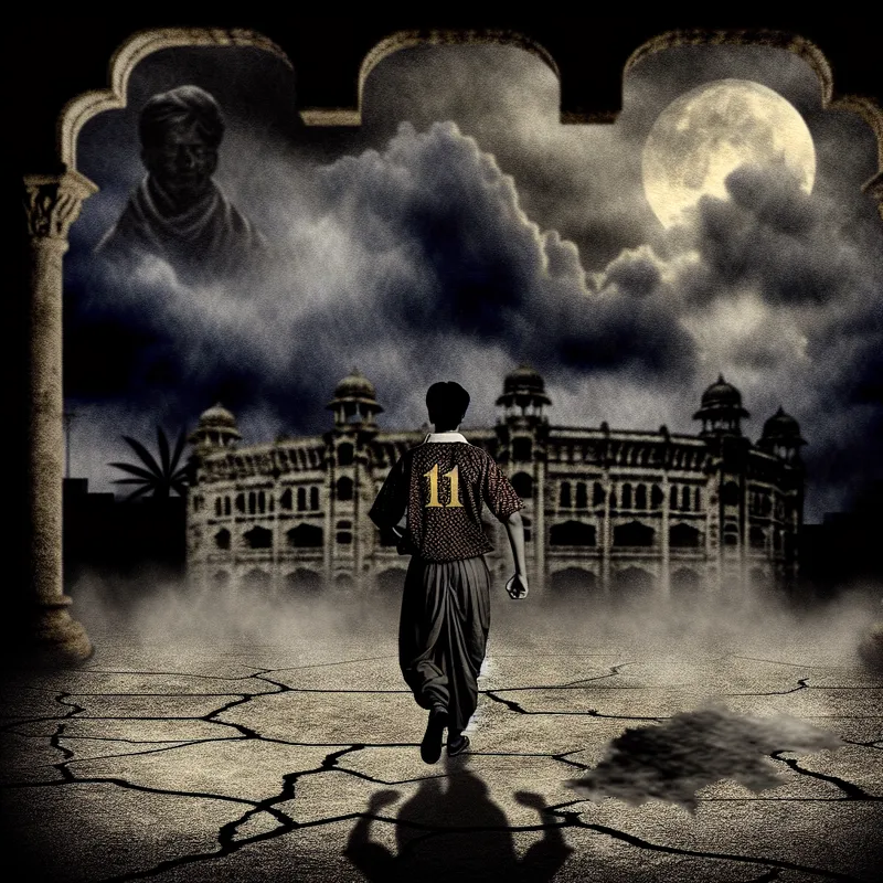 Voetballer loopt dramatisch weg van stadion onder stormachtige hemel, symbolisch voor het stoppen met een team of rol