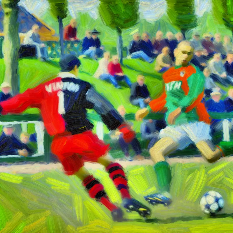 Soccer game with a player passing the ball to a teammate in a vibrant park setting