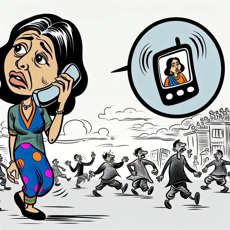 Cartoon van een persoon met verbaasde blik die naar een voicemail luistert