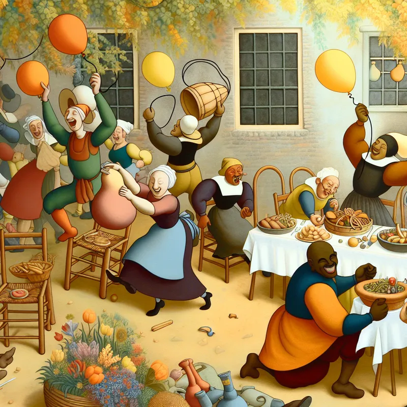 Groep mensen die voorbereidingen treffen voor een feestelijke viering in een tuin