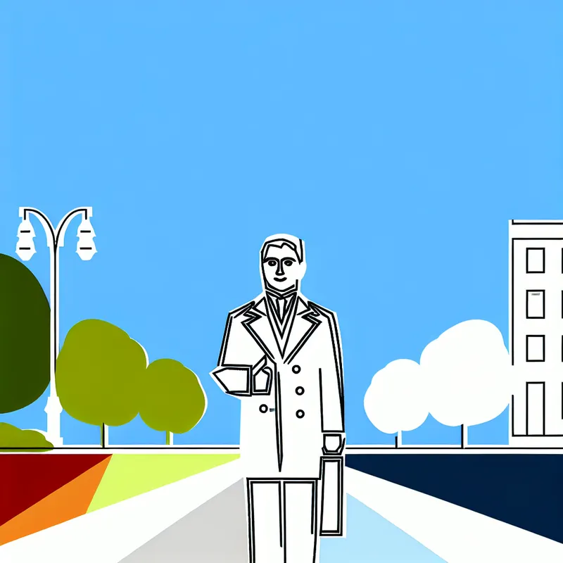 Minimalistische illustratie van een man op een straathoek in de stijl van Dick Bruna