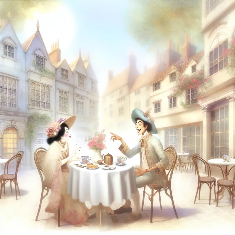 Twee vrienden in een gezellig café, levendig in gesprek, omgeven door charmante oude gebouwen.