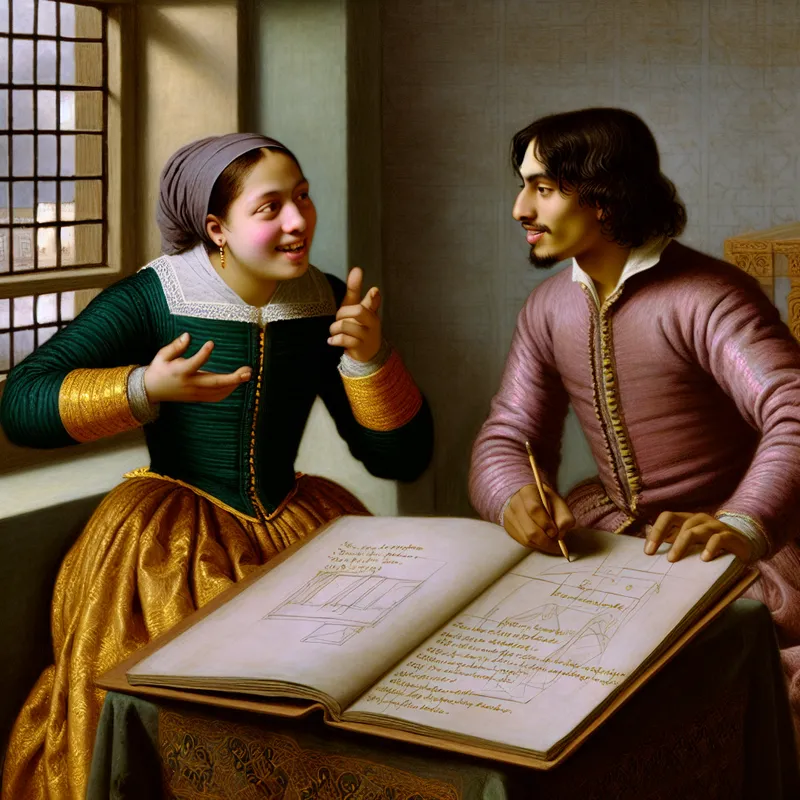 Twee vrienden aan een houten tafel in een sfeervol verlichte kamer, verdiept in een gesprek over hun plannen.