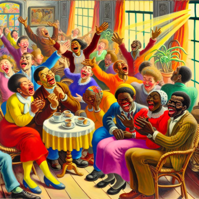 Een groep diverse vrienden die in een gezellig café enthousiast hun toekomst bespreken, met expressieve gezichten vol vreugde en verwachting.