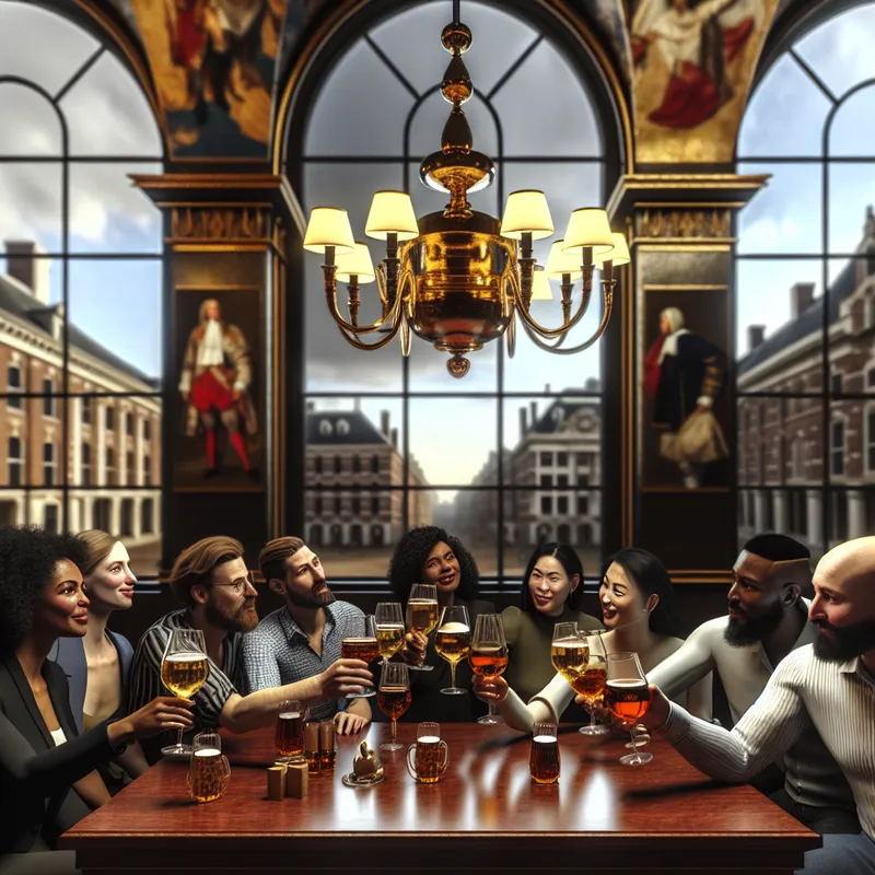 Collega's proosten in een stijlvolle pub met hyperrealistische details