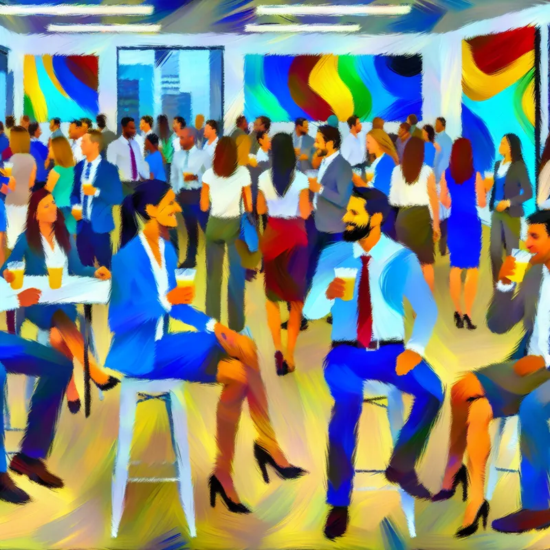 Kantoorborrel op vrijdagmiddag met collega's in abstracte stijl