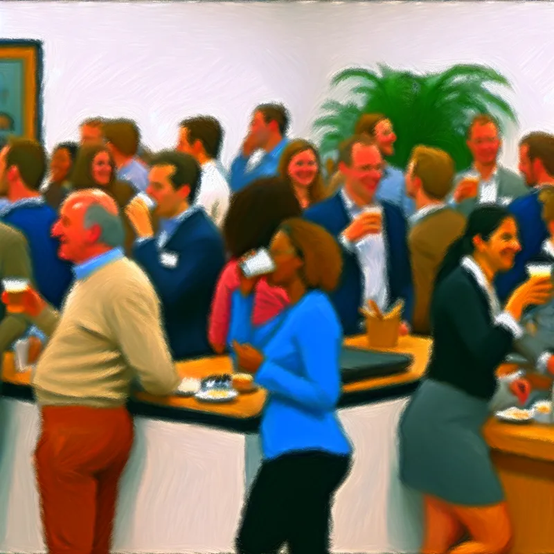 Medewerkers genieten van een vrijdagmiddagborrel in een informele kantooromgeving