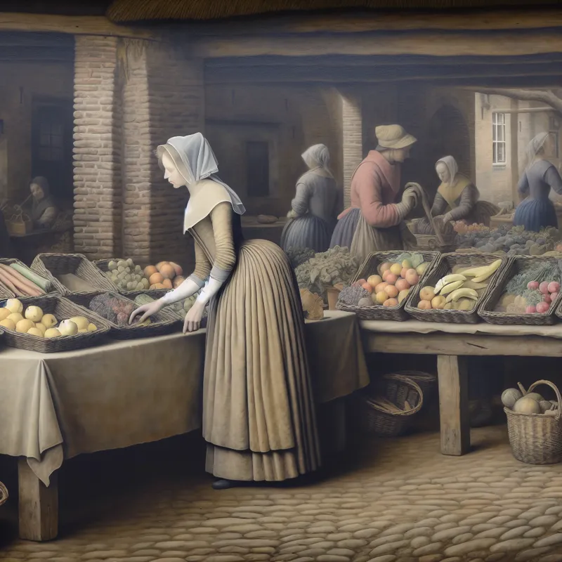 Vrouw die verse groenten en fruit selecteert in een Nederlandse markt