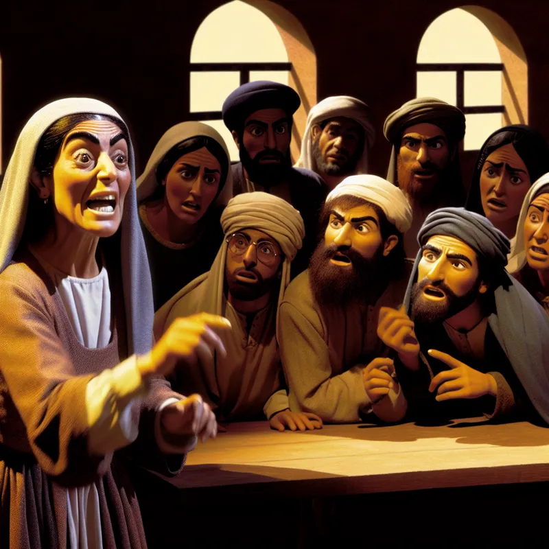 Een vrouw die levendig aan het kletsen is met een groep mensen om haar heen.