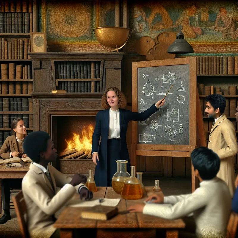 Vrouwelijke projectleider leidt diverse groep wetenschappers in een universitaire omgeving