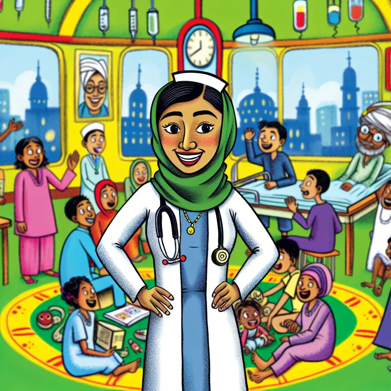 Een vrouwelijke verpleegkundige in een vrolijke ziekenhuisomgeving met een diploma en een stethoscoop.