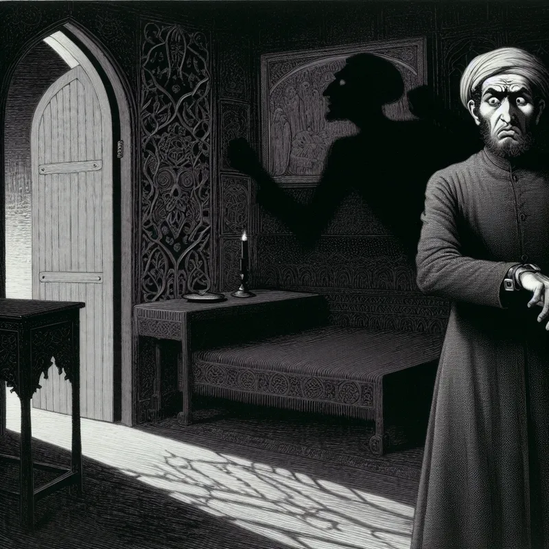 Een persoon in een schemerige kamer kijkt ongeduldig naar hun horloge terwijl ze wachten