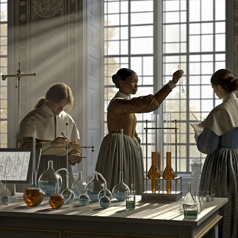 Wetenschappers in een laboratorium voeren een experiment uit met een nieuw medicijn, waarbij ze beakers en pipetten gebruiken.