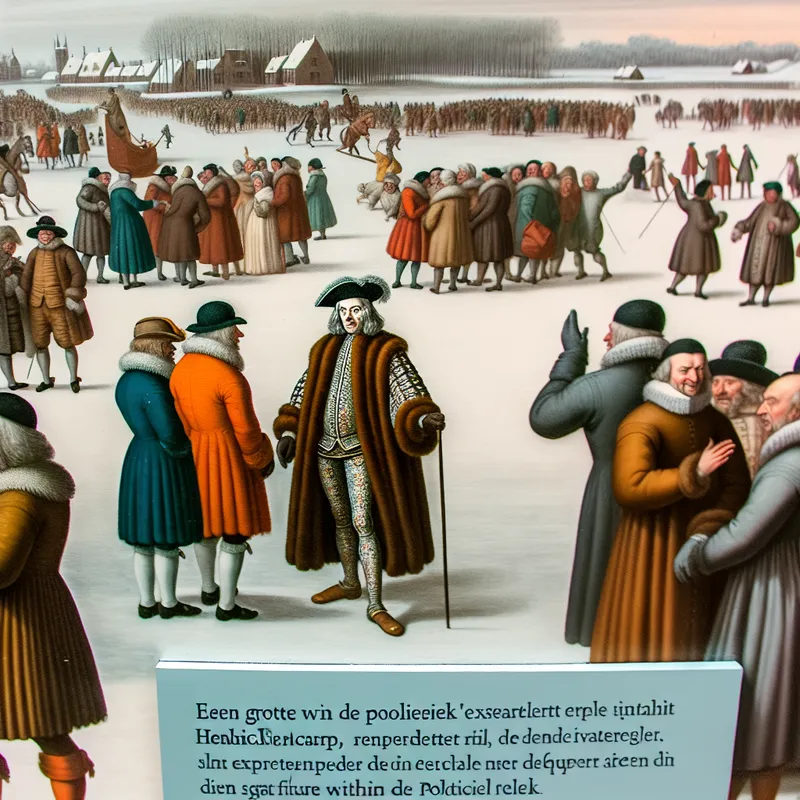 Politieke bijeenkomst op bevroren meer in Avercamp stijl