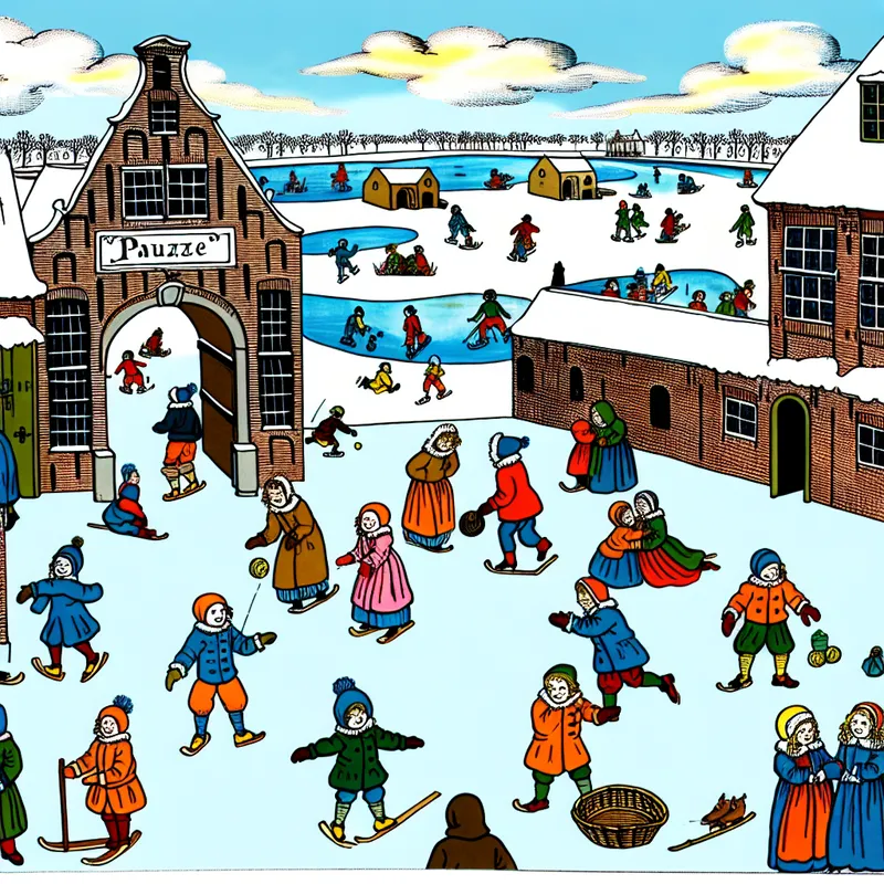 Winterlandschap met kinderen die spelen in de sneeuw, geïnspireerd door Hendrick Avercamp