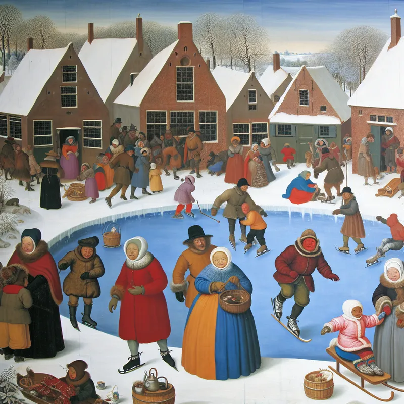 Winterse taferelen met mensen die schaatsen en sleeën, ondanks een griepseizoen