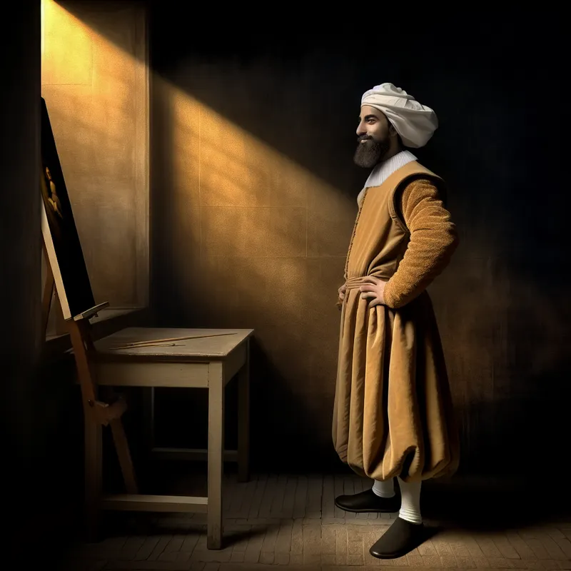 17e-eeuwse Nederlandse man in Rembrandt-stijl, staand in dramatisch licht, symboliseert zelfrespect en veerkracht bij kritiek of falen