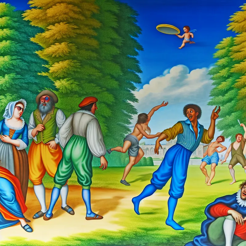 Groep mensen in casual kleding geniet van een zonnige zomerdag in een levendig park.