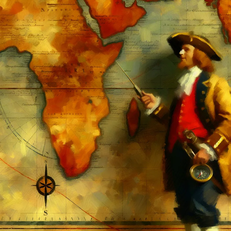 17e-eeuwse Nederlandse kaart van het zuidelijk halfrond met een grote 'Z' voor zuiderbreedte, aangewezen door een ontdekkingsreiziger met een kompas